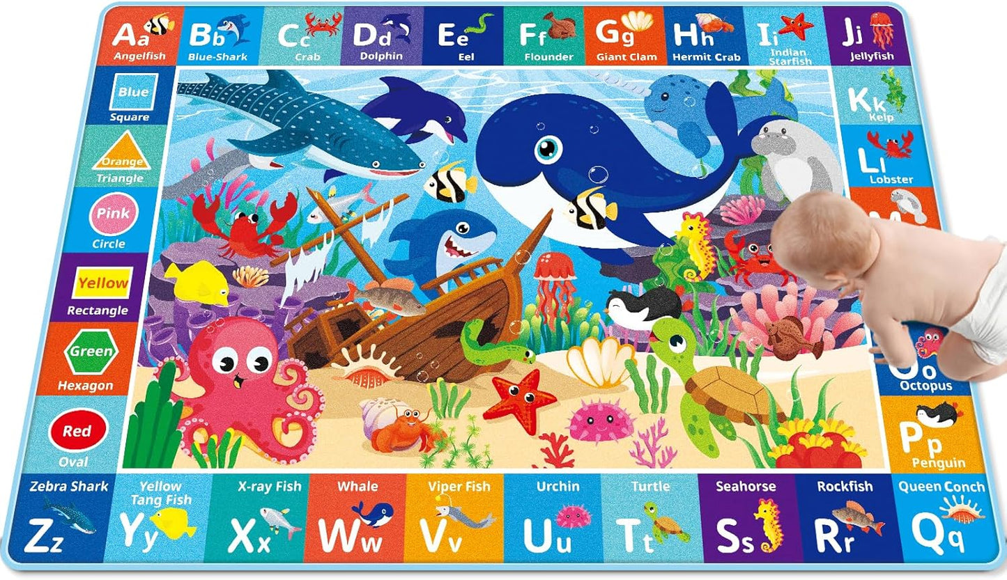 59X39.4 INCH) Baby Play Mat for Floor, ABC Kids Play Mat, Sea Animals Kids Rugs for Girls and Boys Playroom, Foldable