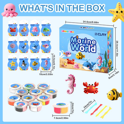 Air Dry Clay Kit - 12 Marine Animal Modeling Clay for Kids, Complete DIY Clay Craft Set with Sculpting Tools & Step-by-Step Tutorials, Ultra Soft & Non-Sticky Clay, Children's Day Gift Ideas
