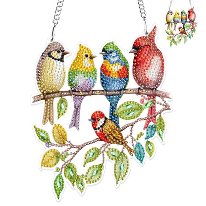 GHHKUD Hanging Diamond Art Cute Birds Pendants Kits, DIY Hanging Decoration Double Sided Branch Bird Diamond Painting Ornaments for Adults Kids Gifts for Home Decor