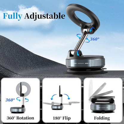 PlusAcc Vacuum Magnetic Phone Holder for Car - Suction Cup Phone Mount for MagSafe, 360° Rotatable Portable Strong Magnet Stand for iPhone 17/16/15/14/13 in Gym, Mirror, Smooth Surface, All Vehicles