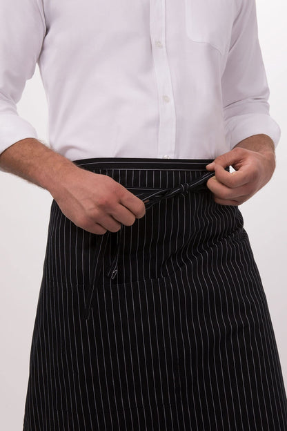 Chef Works Unisex Bistro Chef Apron, Black/White Pinstripe, One Size