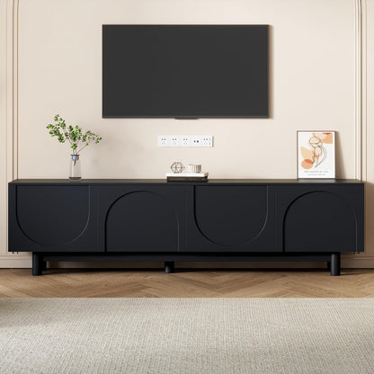 Merax Modern TV Stand with Arch Cabinets, Solid Wood Legs & Adjustable Shelves | Entertainment Center with Cable Management for Living Room, Black