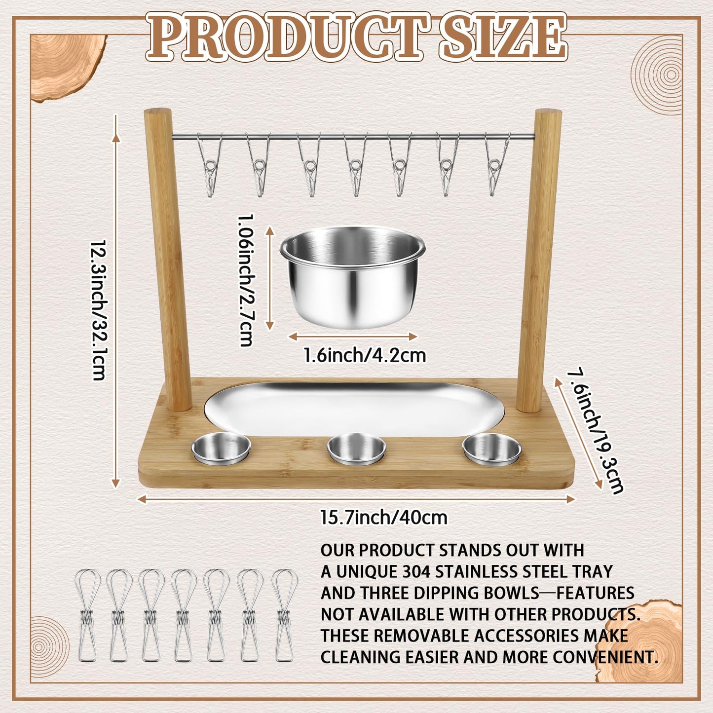 Triceratops Bacon Display Rack, Wood Bacon Serving Dishes, Bacon Hanger Charcuterie Cheese Board with Stainless Steel Serving Platter Tray