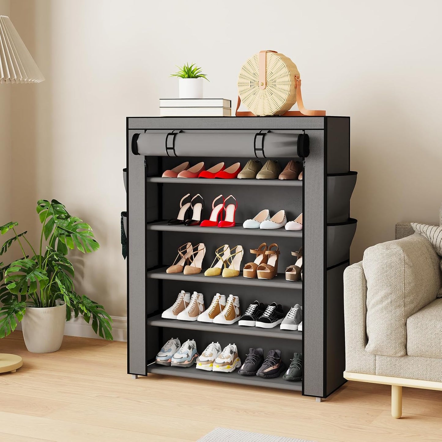 5 Closet, Mavivegue Shoe Rack with Cover, Tier Shoe Organizer for Entryway, Shoe Storage for Front Door Entrance