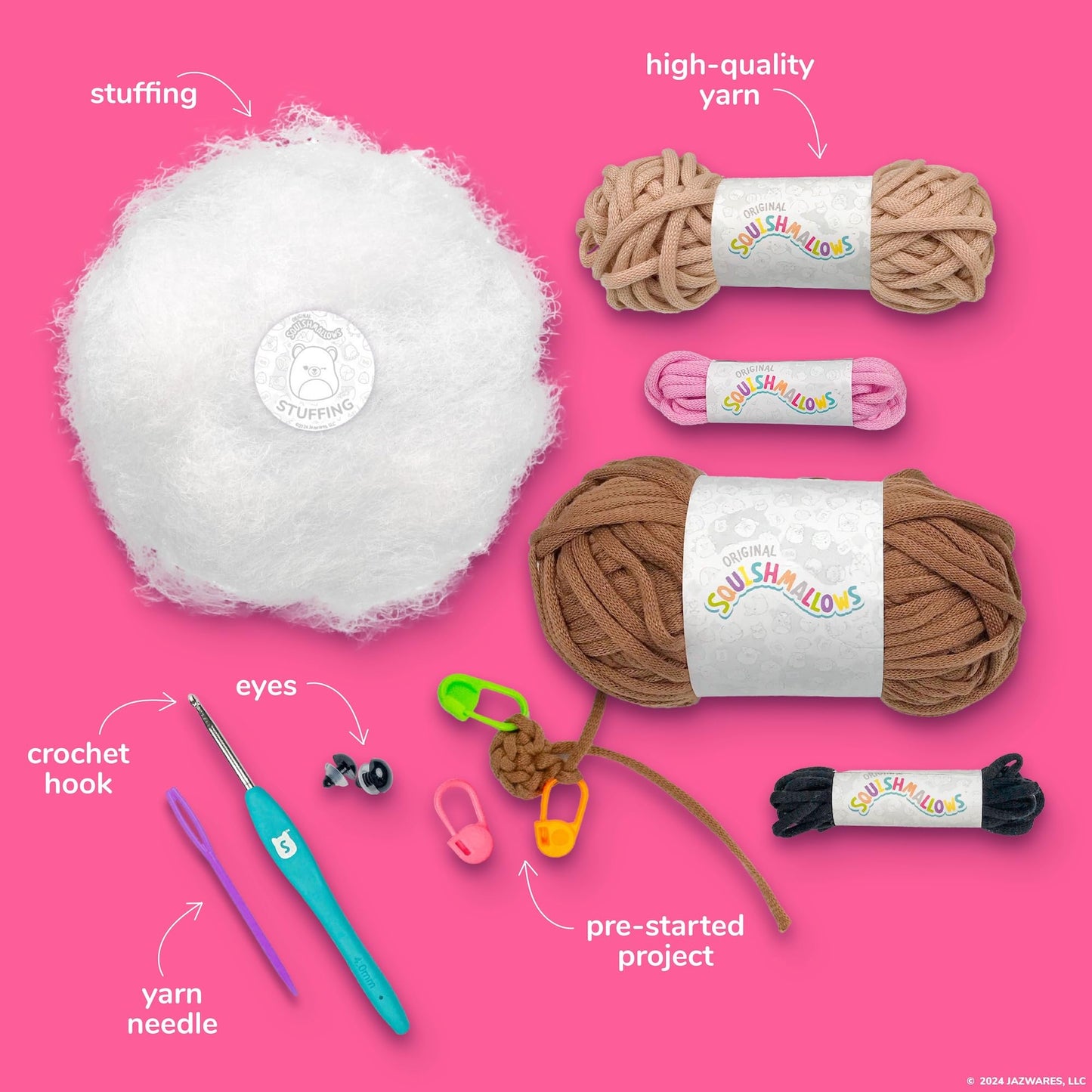 Original Squishmallows Omar the Bear Crochet Kit, Includes Yarn, Crochet Hook, Starter Hooks, Step-By-Step Tutorials, Exclusive Crochet Kit for Beginners, DIY Craft, Crochet Kits, Great Teen Gifts