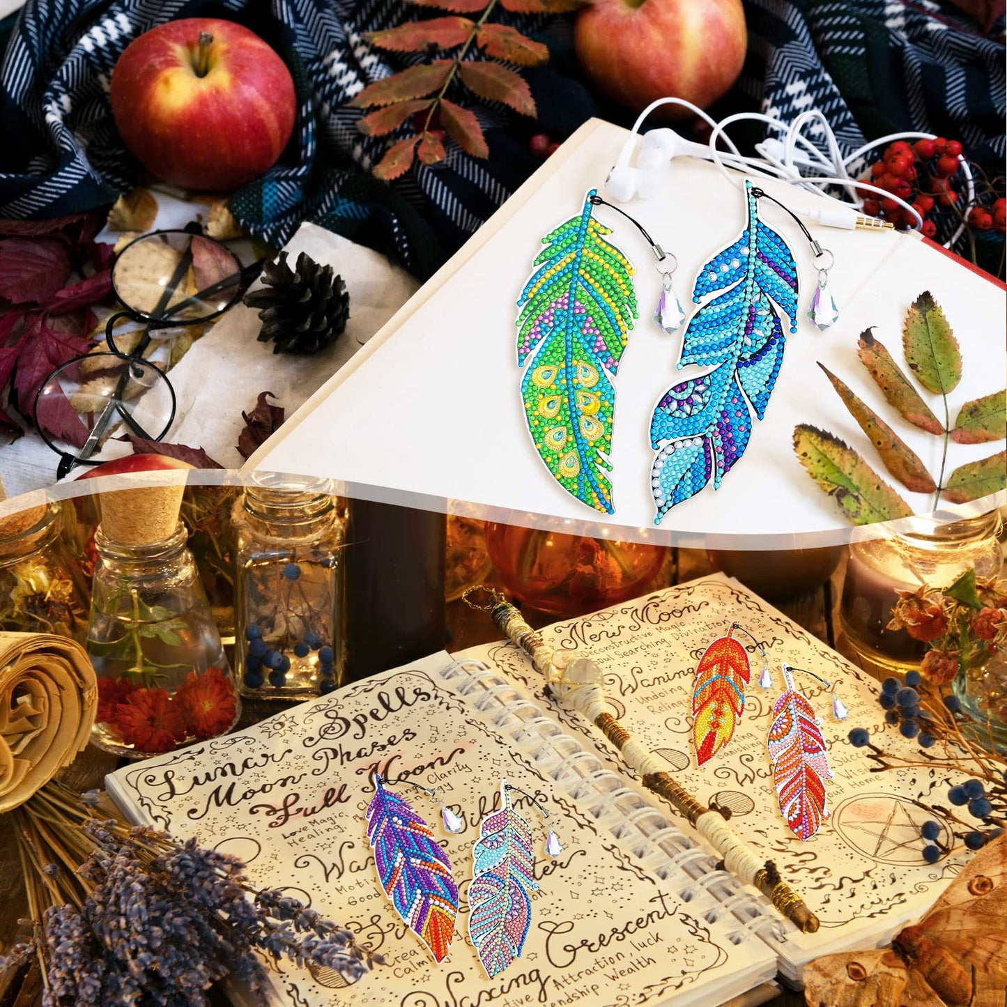 Tinlade 8 Pcs Feather Diamond Painting Bookmarks Kits DIY Diamond Art Bookmarks Handmade Craft Home Office Supplies for Book Lovers Adults Women