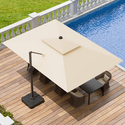 Jentafix 10x13 FT Patio Umbrella, Large Cantilever Rectangular Double Top Heavy Duty Offset Umbrellas with 360° Rotation, Outdoor shade for Garden Deck Pool Patio, Beige