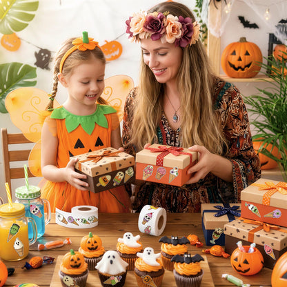 5wsech Spooky Ice Cream Roll Stickers for Kids- 1000Pcs Hawaii Fantasy Skull Vinyl Decals, Cute Halloween in Summer Ghost Decorative Stickers for Students Rewards Party Birthday Gifts Laptop Guitar