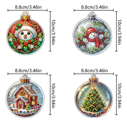 JJFox 4pcs Christmas Diamond Art Ornaments – DIY Acrylic 5D Diamond Art Christmas Tree Decorations, Holiday Hanging Diamond Painting Kit for Kids & Adults (Christmas-2)