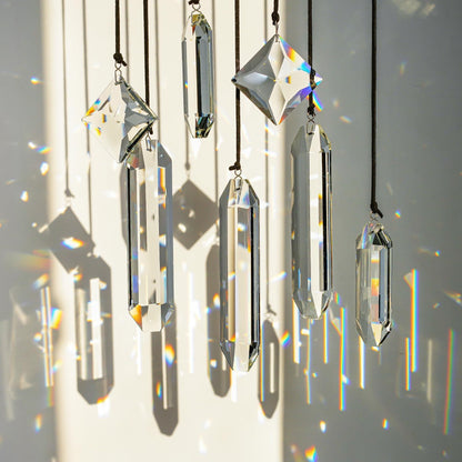 HDCRYSTALGIFTS Set 7 Clear Crystal Prisms Suncatchers Hanging Glass Ornament for Christmas Tree,Rainbow Maker Sun Catchers for Windows Home Garden Decoration,Modern Grief Gift