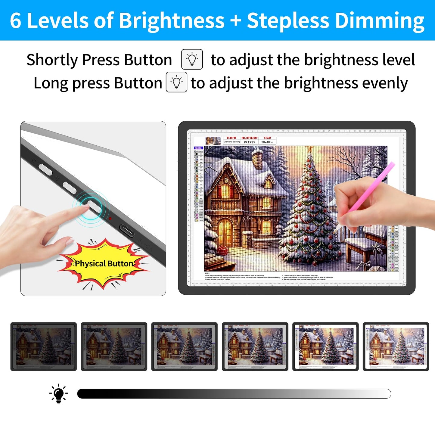 TOHETO Rechargeable A3 Light Pad for Diamond Painting, Ultra Bright Tracing Light Box for Drawing, Wireless Lightbox for Tracing and Drawing, Cordless Diamond Art Light Board for Sketching (Black)