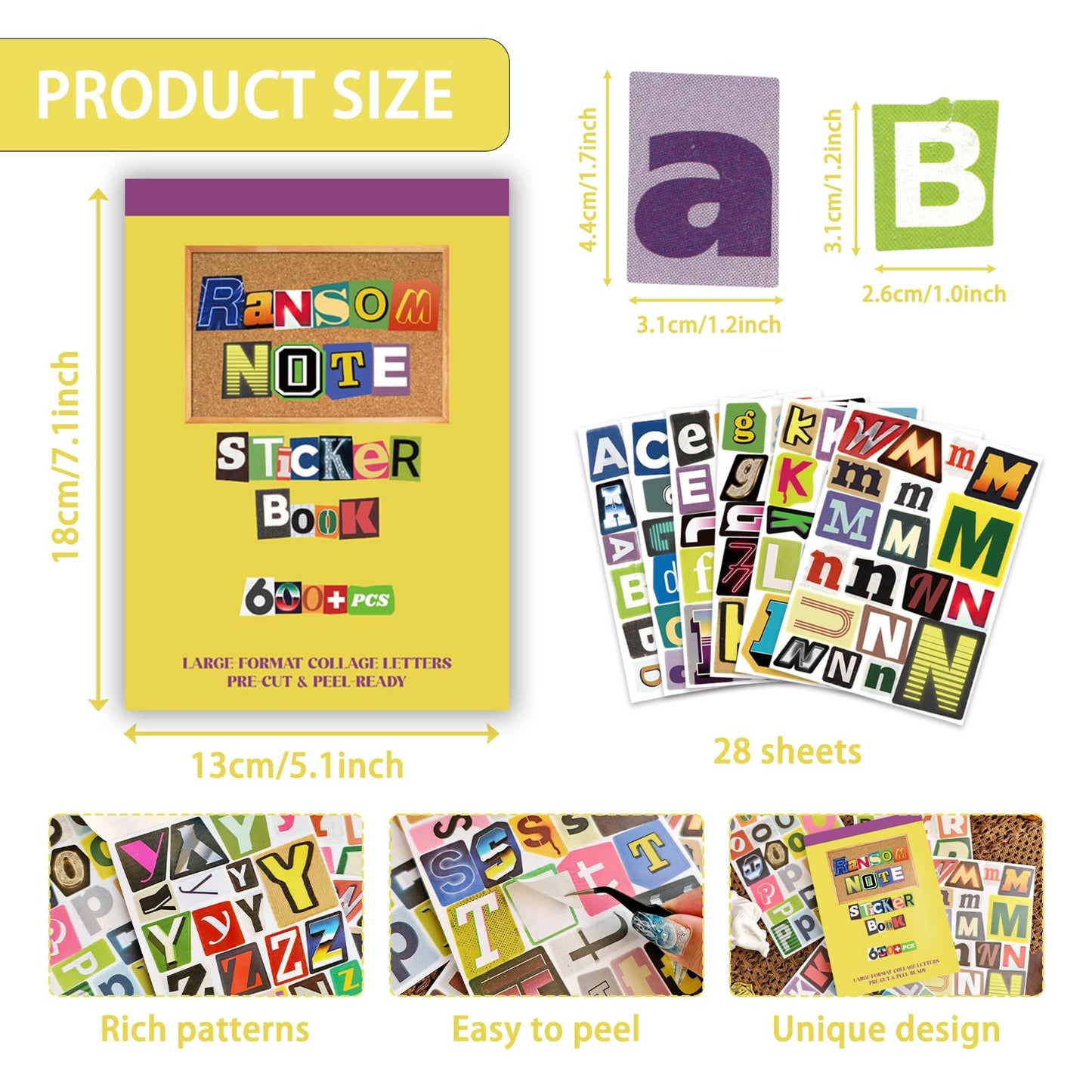 Large Ransom Note Alphabet Letter Stickers Book, Retro Mixed Font Collage Stickers for Scrapbooking, Junk Journal, DIY Craft Projects, Peel & Ready Stickers for Journaling, Card Making, Home Decor