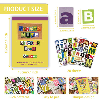 Large Ransom Note Alphabet Letter Stickers Book, Retro Mixed Font Collage Stickers for Scrapbooking, Junk Journal, DIY Craft Projects, Peel & Ready Stickers for Journaling, Card Making, Home Decor