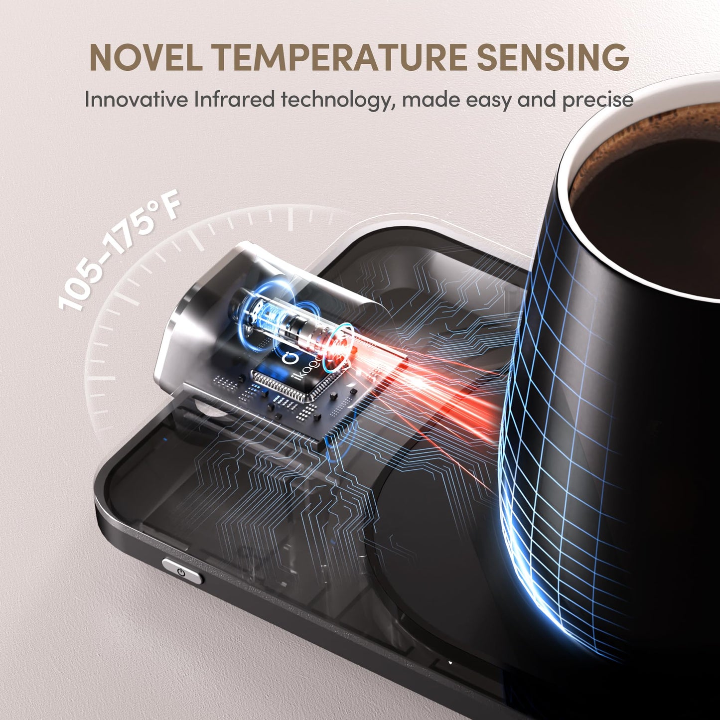 Coffee Mug Warmer Set, Temperature Control Smart Heated Mug for Desk, Electric Coffee Warmer with Auto Shut Off & Real-Time Temp Display, Gifts for Men Women, 15oz, Beige