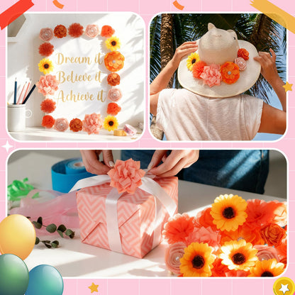 Feifeiya 36 Pcs DIY 2026 Graduation Cap Decorations Accessory Kit Include Faux Flower Heads Graduation Quotes Glitter Stickers 3D Butterfly for Grad Cap Topper DIY Gift(Orange,Excitation)
