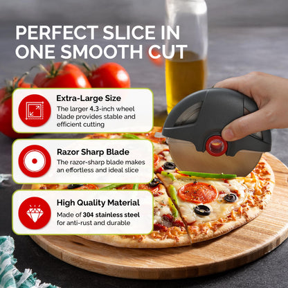 UHIYEE Palm-Grip Pizza Cutter Wheel with Protective Blade Guard, 4.3" Detachable Stainless Steel Pizza Slicer for Deep Dish Crusts, Easy Cleaning, Gray