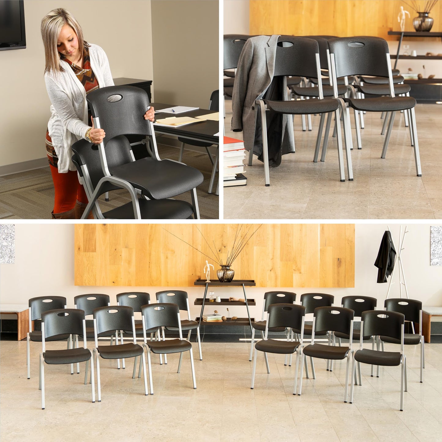 Lifetime Stacking Chair, Contemporary - Pack of 4, Black