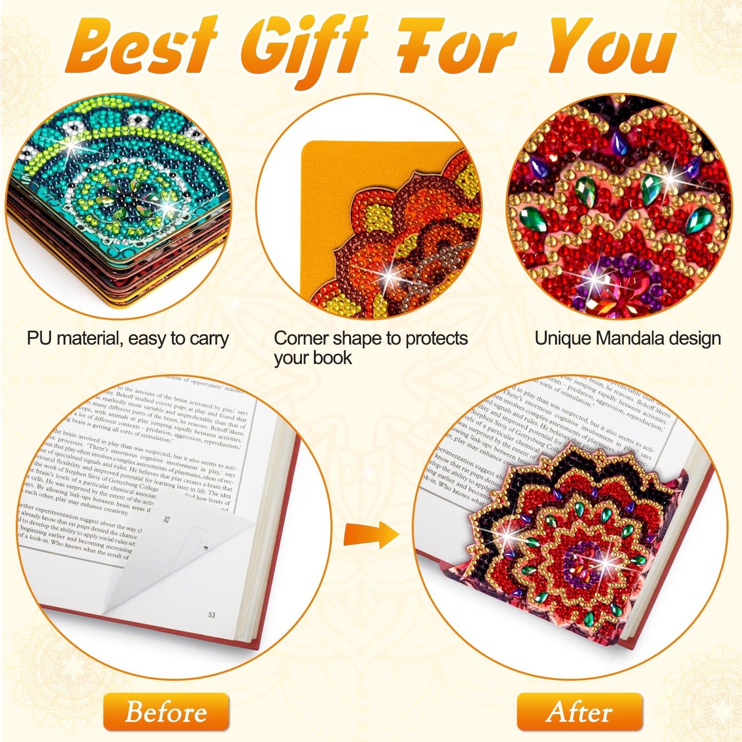 WIVICO 6 pcs Diamond Painting Bookmarks, DIY Diamond Art Kits for Adults, Book Corner - Protecting Bookmark Craft Supplies Kits for Book Lovers(Mandala Flower)