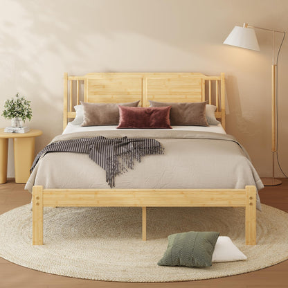 Askeld Bamboo Queen Bed Frame with Headboard, 14 inch Wood Platform Bed Frames Queen Size No Box Spring Needed, Rustic Farmhouse Heavy Duty Bedframe Noise Free, Easy Assembly