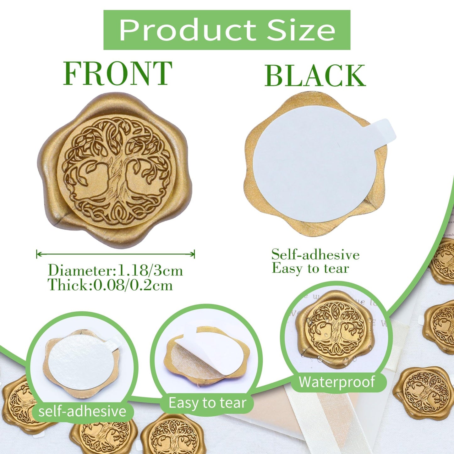 SWANGSA 50 Pcs Celtic Dragon Wax Seal Stickers, Antique Gold Self Adhesive Envelope Seal Stickers for Wedding Invitation, Greeting Cards, Gift Wrapping