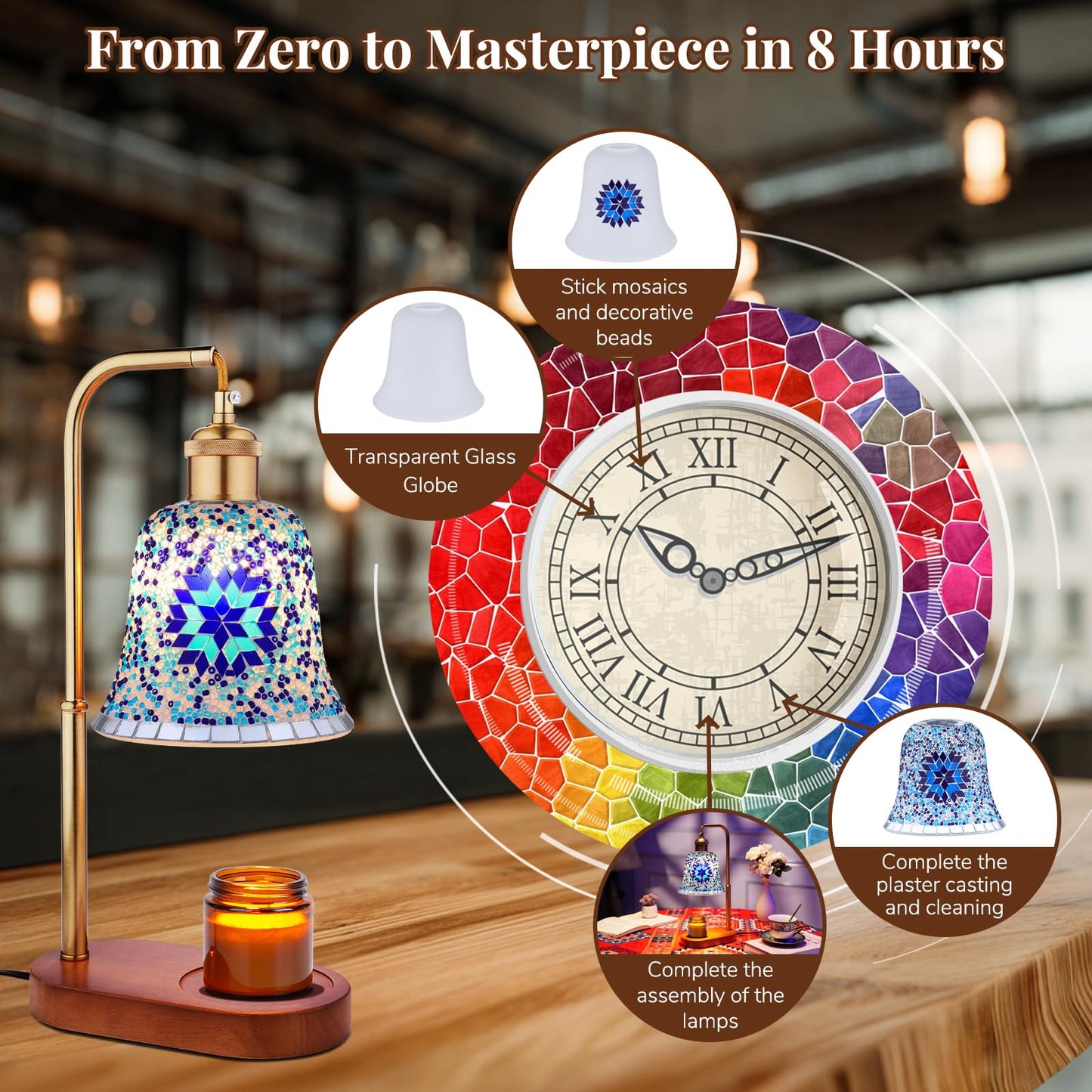 DIY Turkish Mosaic Candle Warmer Lamp Kit, Stained Glass Wax Melt Warmer Lamp Making Kit- Easy,Fun, No Experience Needed, Mosaic Art &Craft Project Kits for Adults &Teens, Make Your Own Lamp, Blue