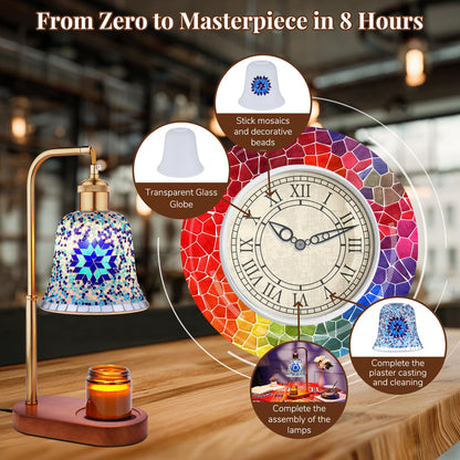 DIY Turkish Mosaic Candle Warmer Lamp Kit, Stained Glass Wax Melt Warmer Lamp Making Kit- Easy,Fun, No Experience Needed, Mosaic Art &Craft Project Kits for Adults &Teens, Make Your Own Lamp, Blue