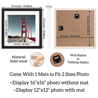 16x16 Picture Frame Diamond Painting Frames Poster Frames Made of Solid Wood,Display Pictures 12x12 with Mat or 16x16 without Mat for Photos, Paintings,Walls Decoration,Anniversary,Wedding,Christmas