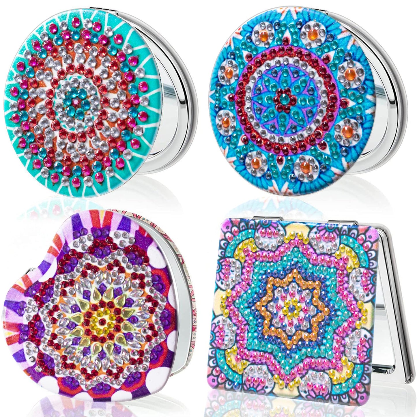 HXYQMMY 4Pcs Diamond Painting Compact Mirror Kits - DIY Pocket Mirror with Mandala Diamond Painting Cover Portable Folding Mini Makeup Mirror Diamond Art Kits for Women Gift (mirror116-119)