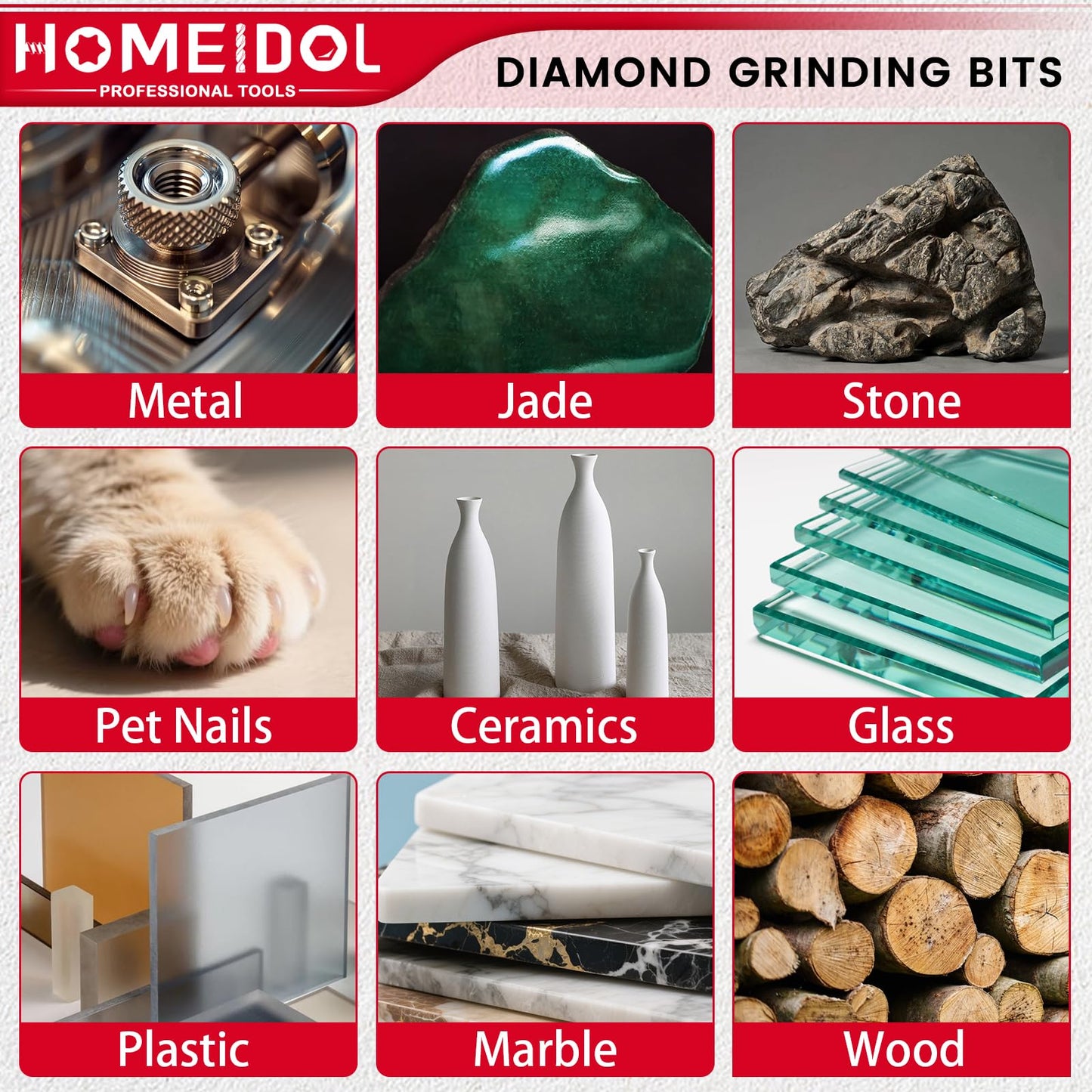 20Pcs Diamond Sanding Bit Compatible with Dremel Polishing Kit, HOMEIDOL T Shape 3/32"(2.35mm), 1/8"(3mm) Diamond Bits Rotary Tool Accessorie for Carving, Engraving, Grinding, Stone, Rocks, Jewelry