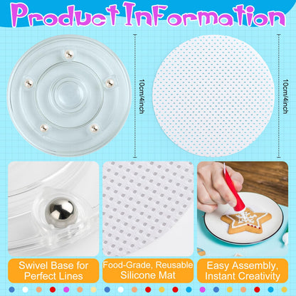 Acellegic 26 Pcs Cookie Decorating Tools Kit Supplies, Including 10 Icing Squeeze Bottles 2 Turntables 4 Needle Scriber 5 Silicone Mats 2 Funnel 2 Cleanning Brushes 1 Paint Brush Set Christmas Craft