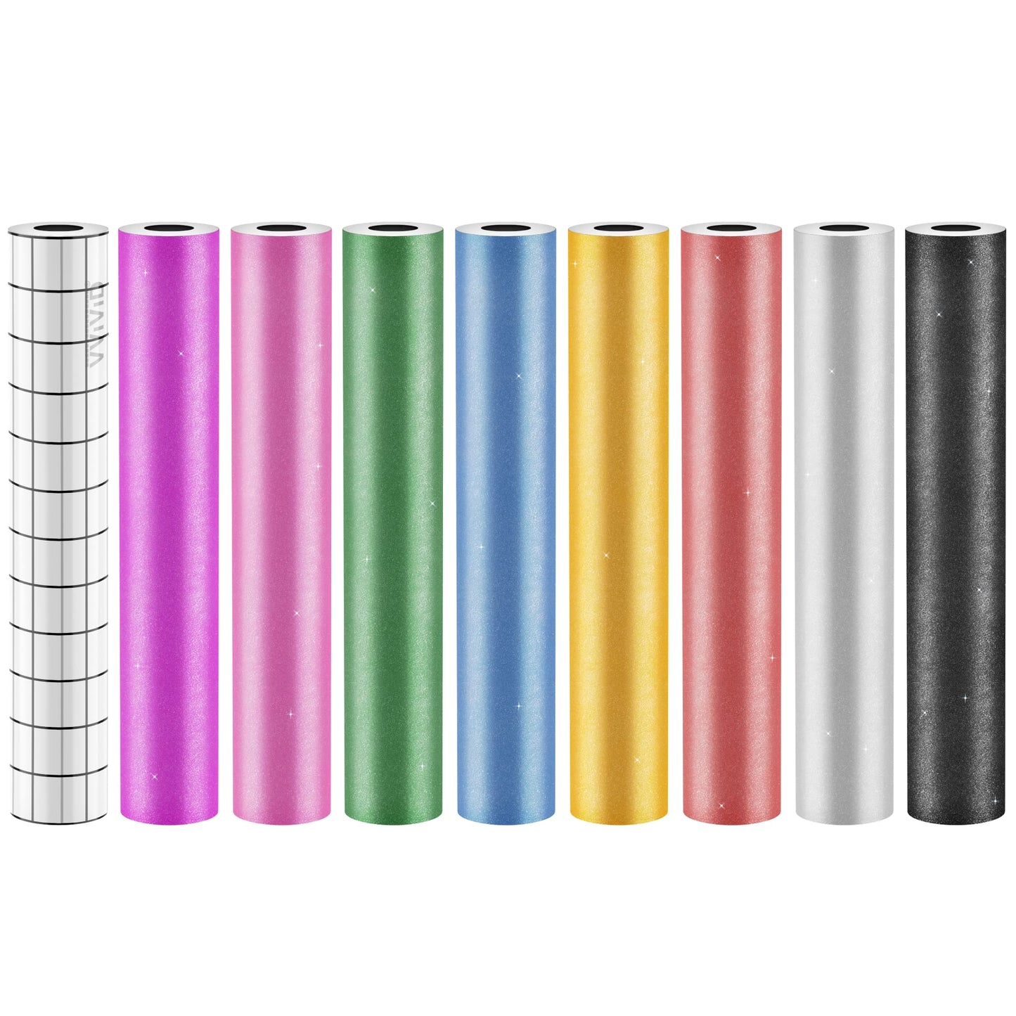 VViViD Deco65 12" x 5ft Multi-Color Adhesive Craft Vinyl Bundle Including 12" x 24" Transfer Paper Roll (Glitter 8 Roll Bundle)