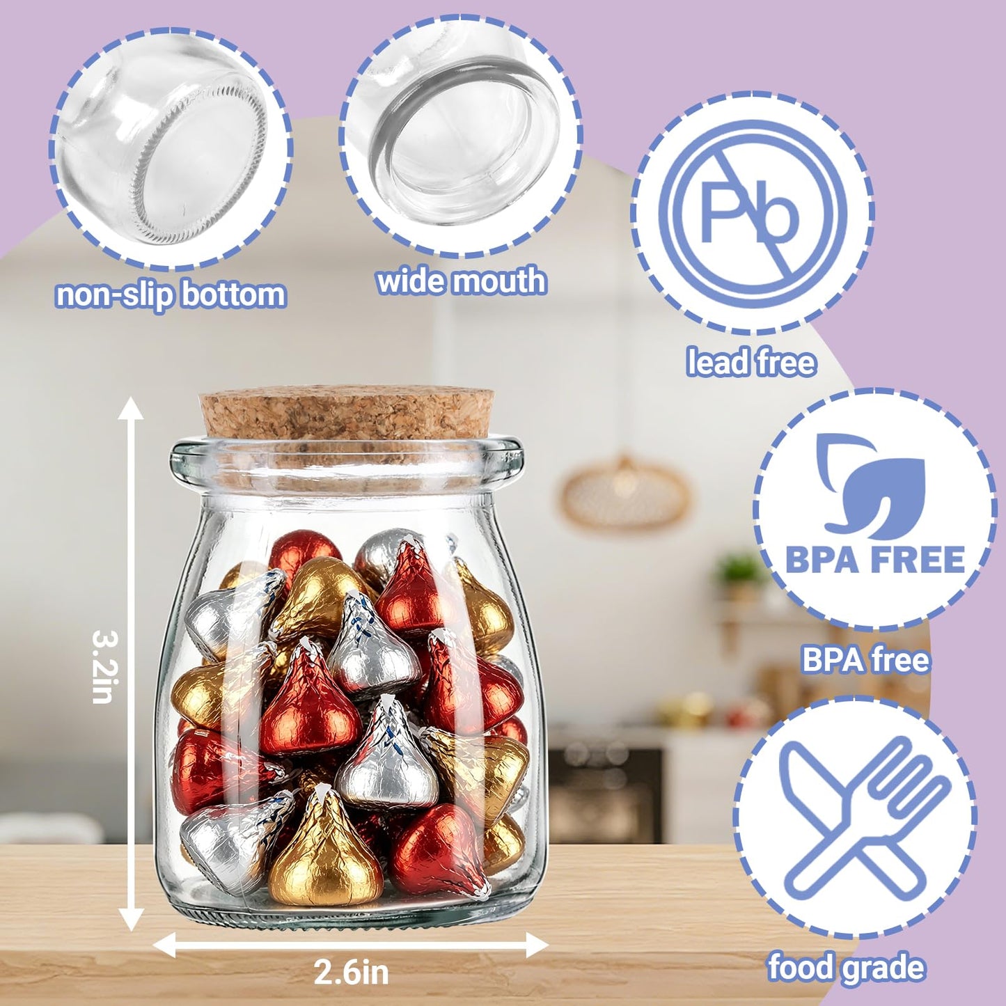 30 Pack 7oz Glass Jars with Cork Lids & PE Lids, Yogurt & Candle Jars for Making Candles, Small Mason Jars for Spices, Candy, Bath Salts, Wedding, Party & Baby Shower Favors