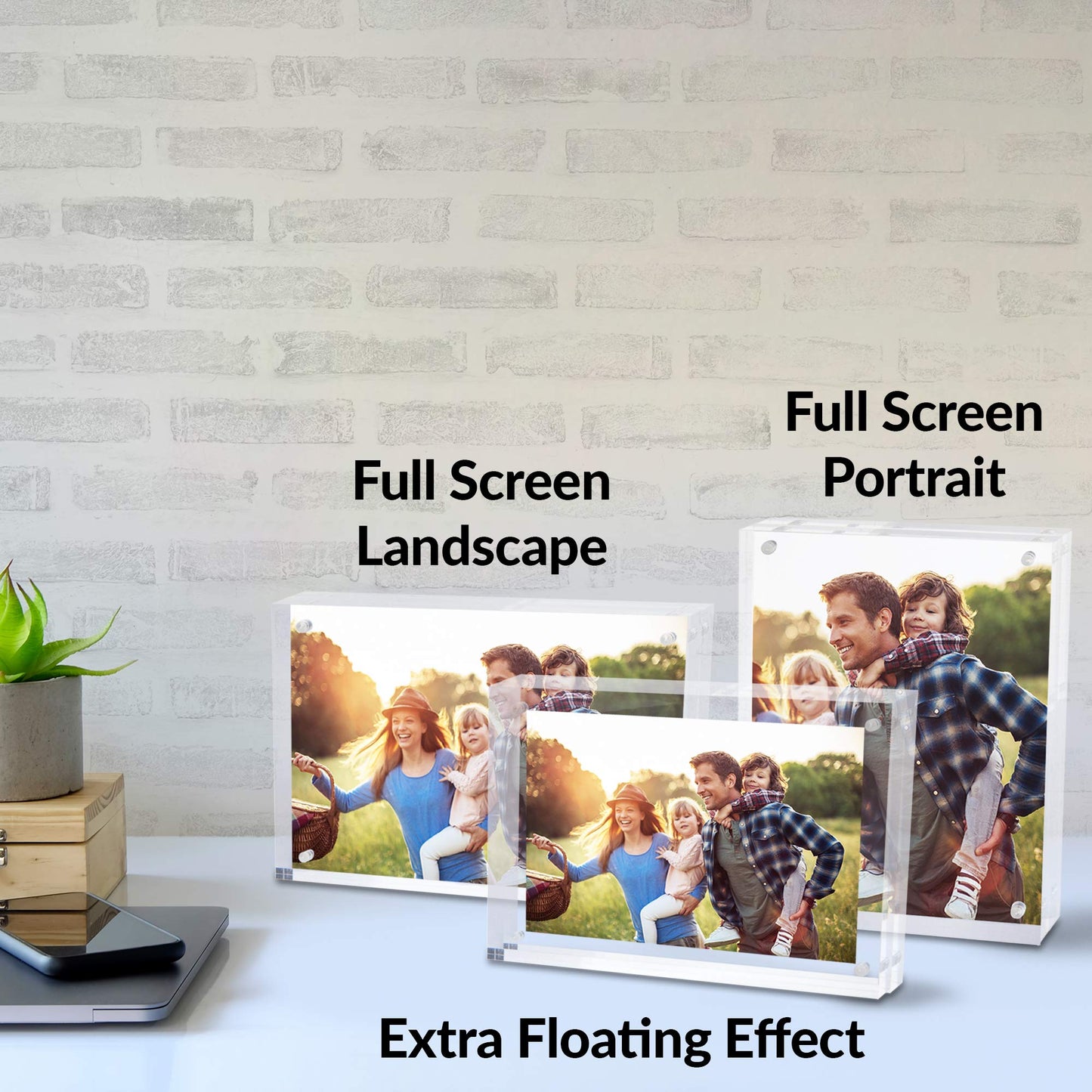 SimbaLux Magnetic Acrylic Picture Photo Frame 5x7 inches (3 Pack), Clear Glass Like, Double Sided Frameless Desktop Floating Display, Free Standing, Easy to Change
