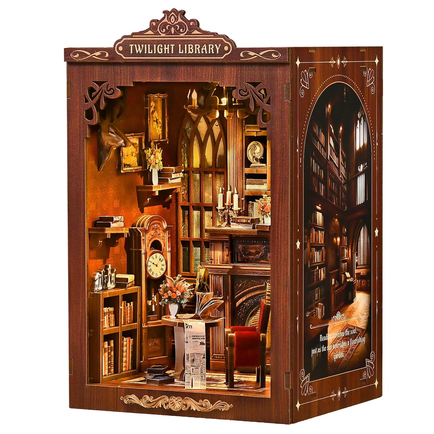 KERNOWO Book Nook Kit, DIY 3D Wooden Puzzles for Adults, Teens and Beginners, Miniature Tiny House Kit for Bookshelf Decor, Bookish Gift for Family, Friends, Book Lovers (Library)