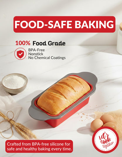 Boxiki Kitchen Premium Non-Stick Silicone Bread Loaf Pan, 9x5 Inches – Heavy-Duty Steel Frame, Non-Toxic, BPA & PFOA Free – Perfect for Pound Cakes, Breads, & More.