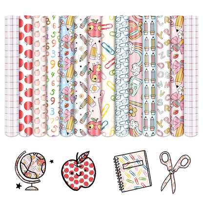 Tintnut Teacher Permanent Vinyl - 12 Sheets 12"x10" School Patterned Permanent Adhesive Vinyl for Cutting Machine,Home Decor Self Sticker