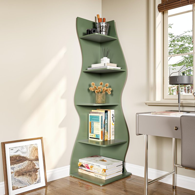 LITTLE TREE Small Corner Shelf, Modern 5-Tier Wall Corner Bookshelf, Stylish Bookcase Storage Rack for Small Space, Living Room, Bedroom