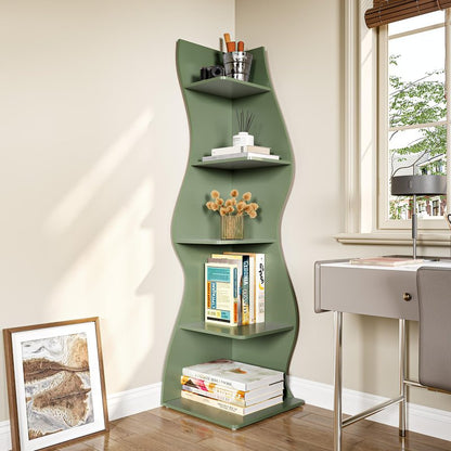 LITTLE TREE Small Corner Shelf, Modern 5-Tier Wall Corner Bookshelf, Stylish Bookcase Storage Rack for Small Space, Living Room, Bedroom