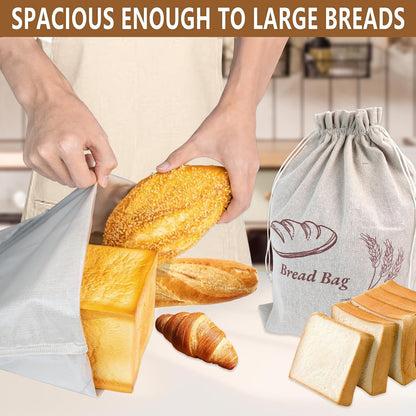 KYWJP 3 Pack Bread Bags for Homemade with Inner Lining, Linen Sourdough Reusable Bread Bags for Homemade Bread