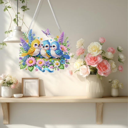 Aeepics Hanging Diamond Art Kit for Adult, DIY Diamonds Painting Pendant Ornament Kit, Acrylic Diamond Art Painting Board Kit (Birds)