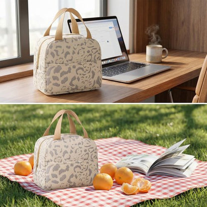 Geiruiou Small Insulated Lunch Box for Women & Men, Cute Reusable Lunchbox for Work & Travel, Waterproof Cooler Bag, Lightweight & Durable (Beige)