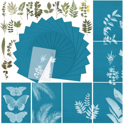 NOVWANG 60 Sheets Cyanotype Paper, 5.8 x 8.3 Inch High Sensitivity Sun Print Paper Cyanotype Kit Sun Art Paper DIY Arts with 1 Sheet Acrylic Panel for Arts Crafts DIY Project