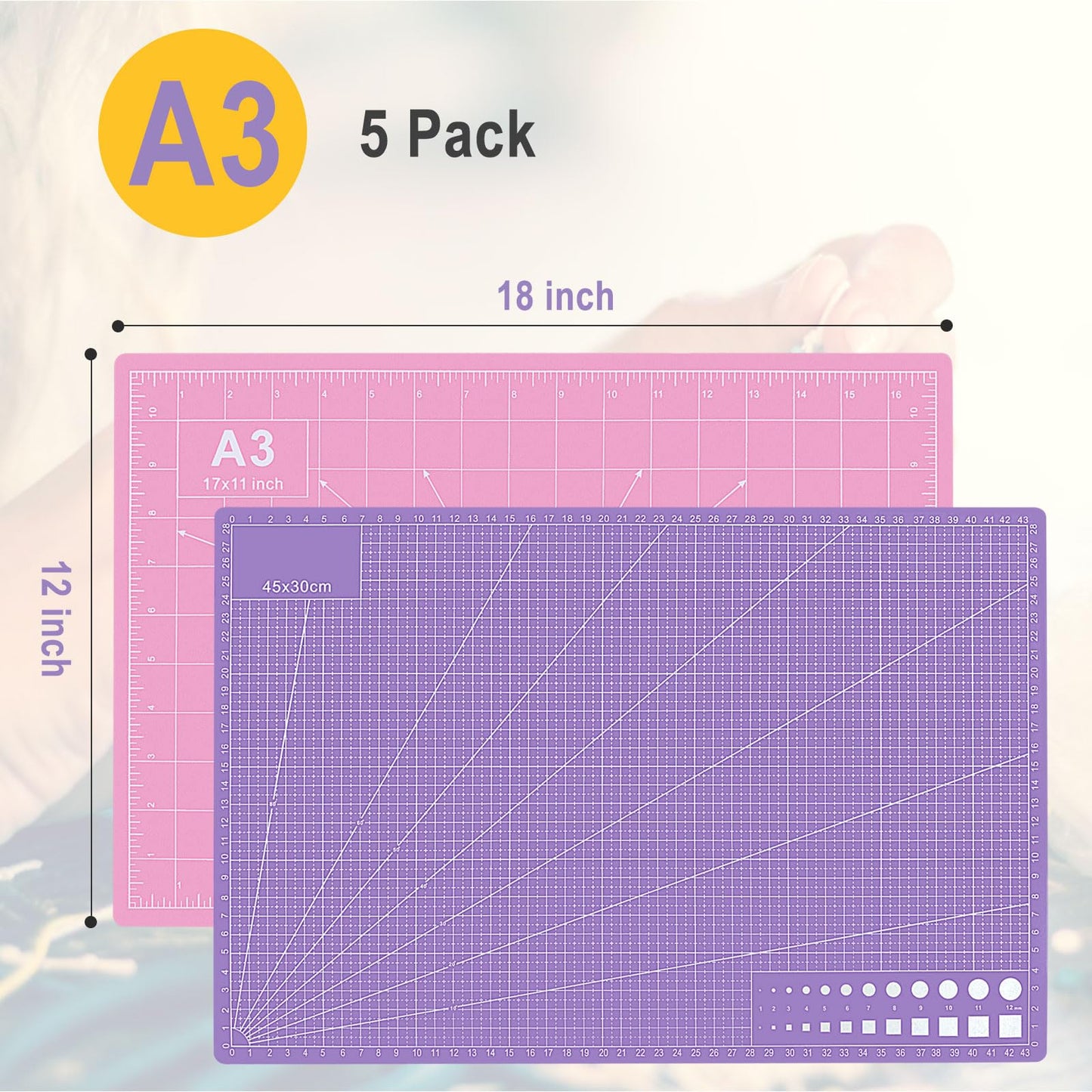 5 PCS Self Healing Cutting Mat 12" x 18": Sewing Rotary Cutting Mat for Crafts and Fabric Sewing Scrapbooking Quilting and Precision Cutting (5, Green)