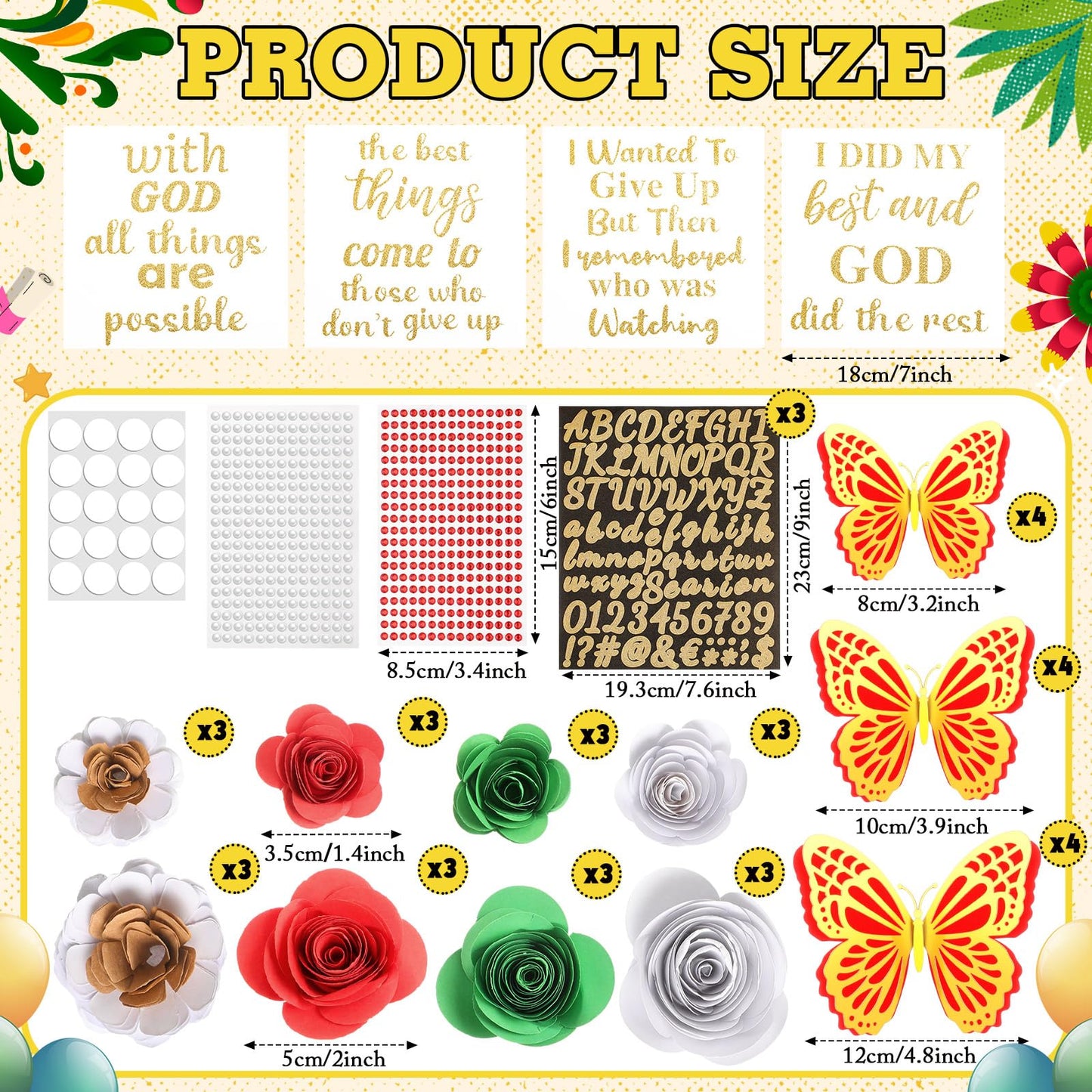 Feifeiya 44 Pcs DIY Graduation Cap Decoration Tool Kit Grad Cap Topper Faux Paper Flower Head Quote Glitter Sticker 3D Butterfly Pearl Rhinestone Sticker for Graduation Hat Decor(Red)