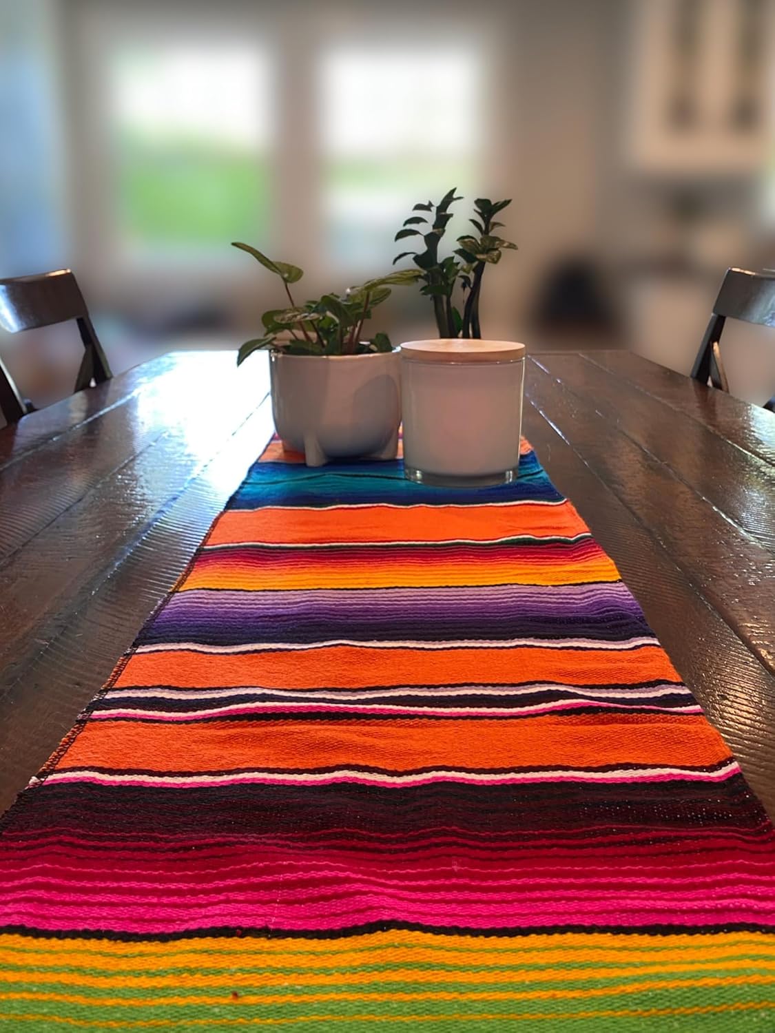 Vibrant Orange Mexican Serape Table Runner Blanket