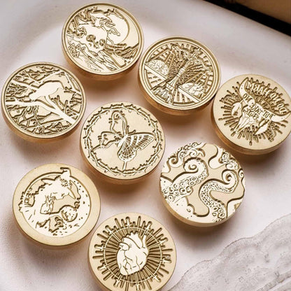 Halloween Wax Seal Stamp Kit - Ychostamp Crow, Butterfly, Ticker, Skull Sealing Wax Stamps, 7Pcs Vintage Brass Seals for Spooky Envelope, Party Invitation