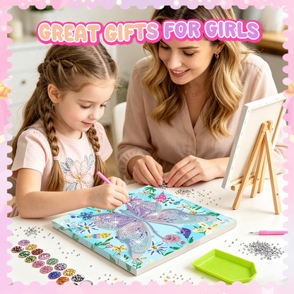 Butterfly Diamond Painting Kits with Frame, 5D Diamond Art Kit with Easel, DIY Gem Painting with Sparkling Rhinestones, Butterfly Canvas Art for Home Decor Unique Gift for Adult Beginner, 7.8x7.8 In