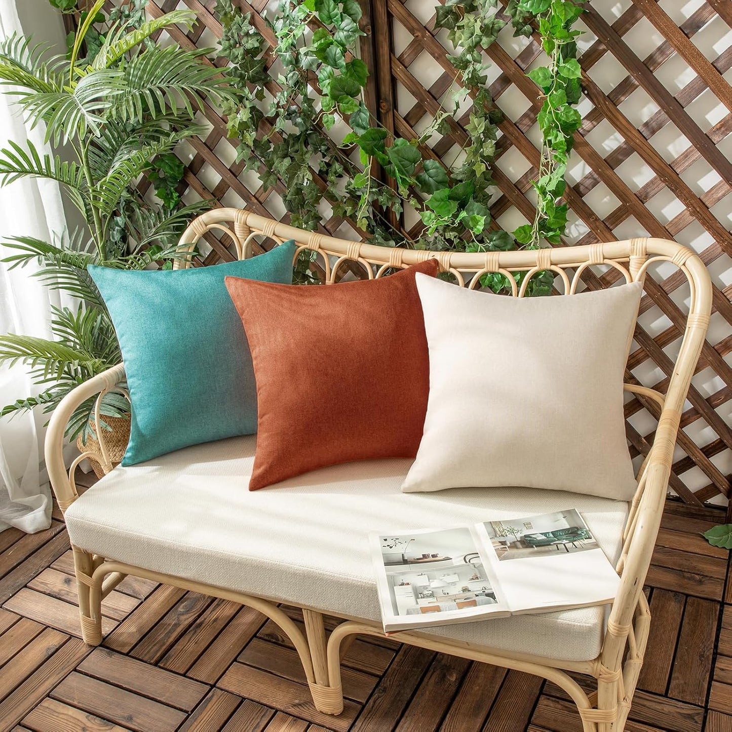 Woaboy Set of 2 Outdoor Waterproof Throw Pillow Covers, Rust Decorative Farmhouse Cushion Cases for Living Room 16x16