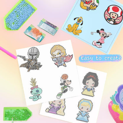 KOJEFCV 48 Pcs Cartoon Diamond Art Painting Sticker Kits for Kids-Cartoon Diamond Gem Stickers Kit,5D Gem Art Stickers Mosaic for Kids Gift for Boys Girls 4-8-10-12 Years Old