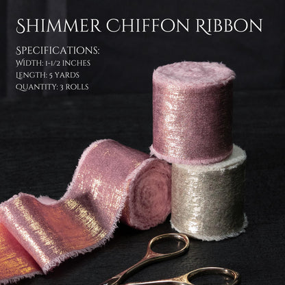 Keypan Pink Set Ribbon, Shimmery Chiffon Silk Ribbons Frayed Edge for Bridal Flower Bouquet Gift Wrapping Wedding Invitations Decor DIY Crafts 1.5" x 15 Yard 3 Rolls